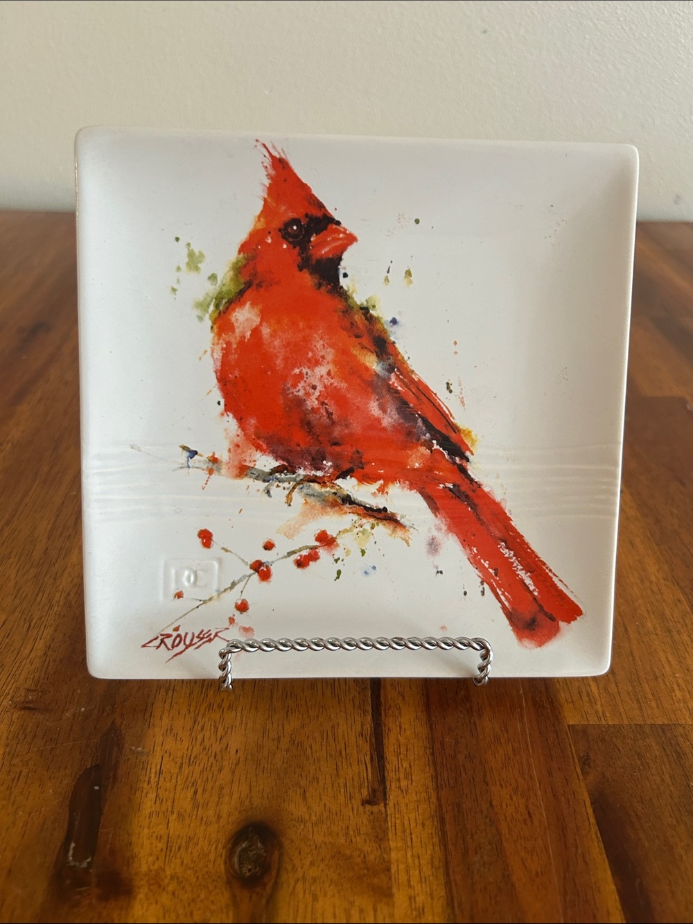 Demdaco Dean Crouser Artist-Signed Red Cardinal Decorative Snack 7" Plate -